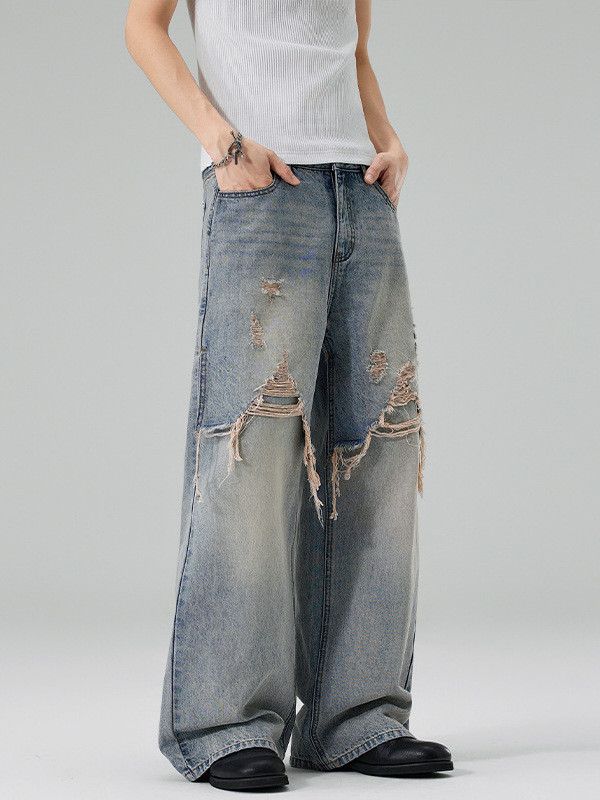 Vintage American high street ripped straight leg loose jeans Size US 32 / EU 48 - 4 Thumbnail