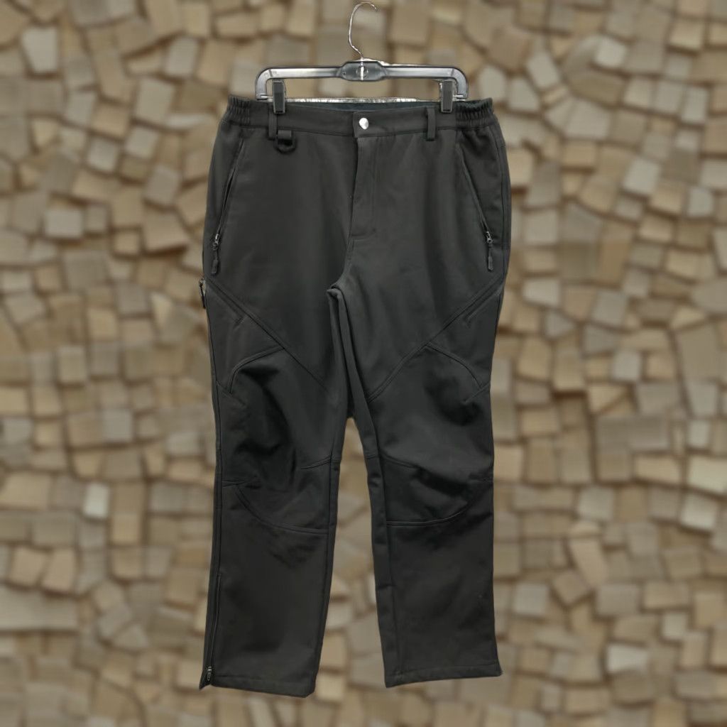Vintage Stlight Pants Black 36x30 Regular Flat Front Straight Leg Pockets Zip Logo Knit Polyester Men Sz 36 Casual Travel Fall Winter Spring Mens Size US 36 / EU 52 - 1 Thumbnail
