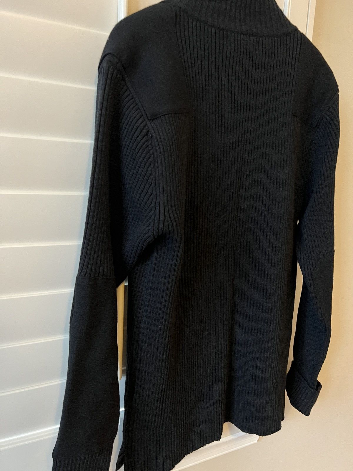 Yohji Yamamoto Yohji 7G Wool Cotton Rib Zip-up w Shoulder and Elbow Patches Size US S / EU 44-46 / 1 - 7 Thumbnail