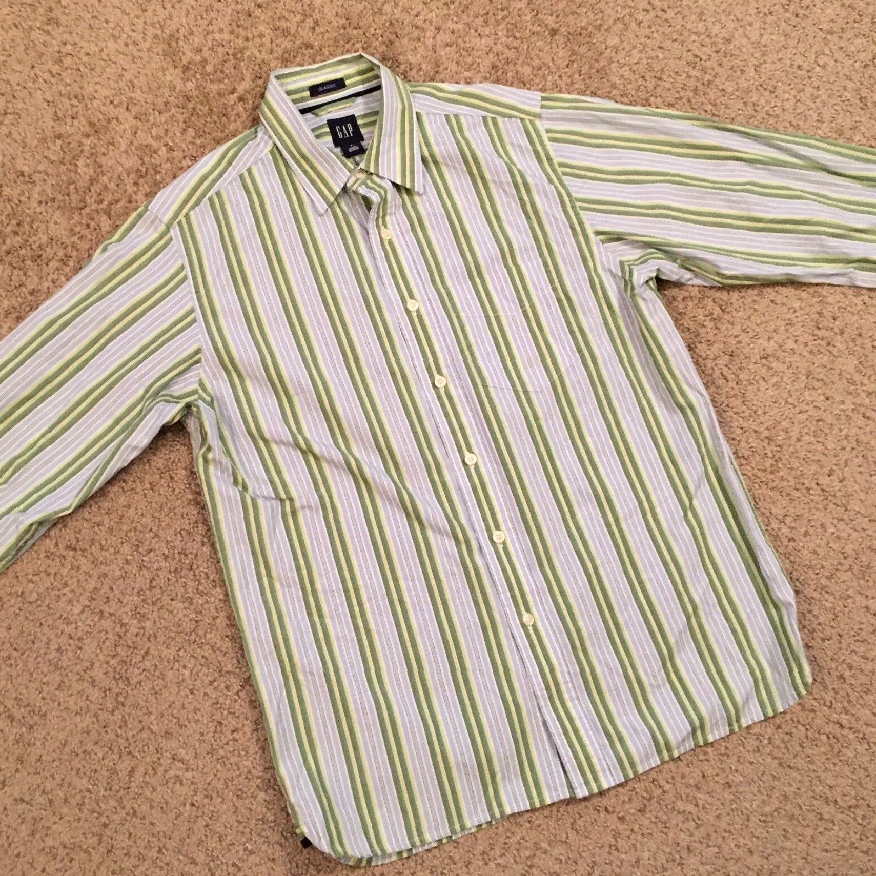 Gap Gap Shirt Men Small Green Striped Long Sleeve Button-Up Casual Shirt Size US S / EU 44-46 / 1 - 5 Thumbnail