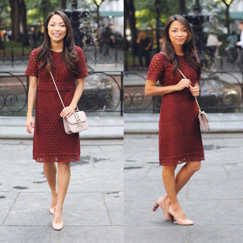 Ann Taylor NWT New Ann Taylor Tulip Lace Cotton Burgundy Dress Size 10 Size L / US 10 / IT 46 - 2 Thumbnail