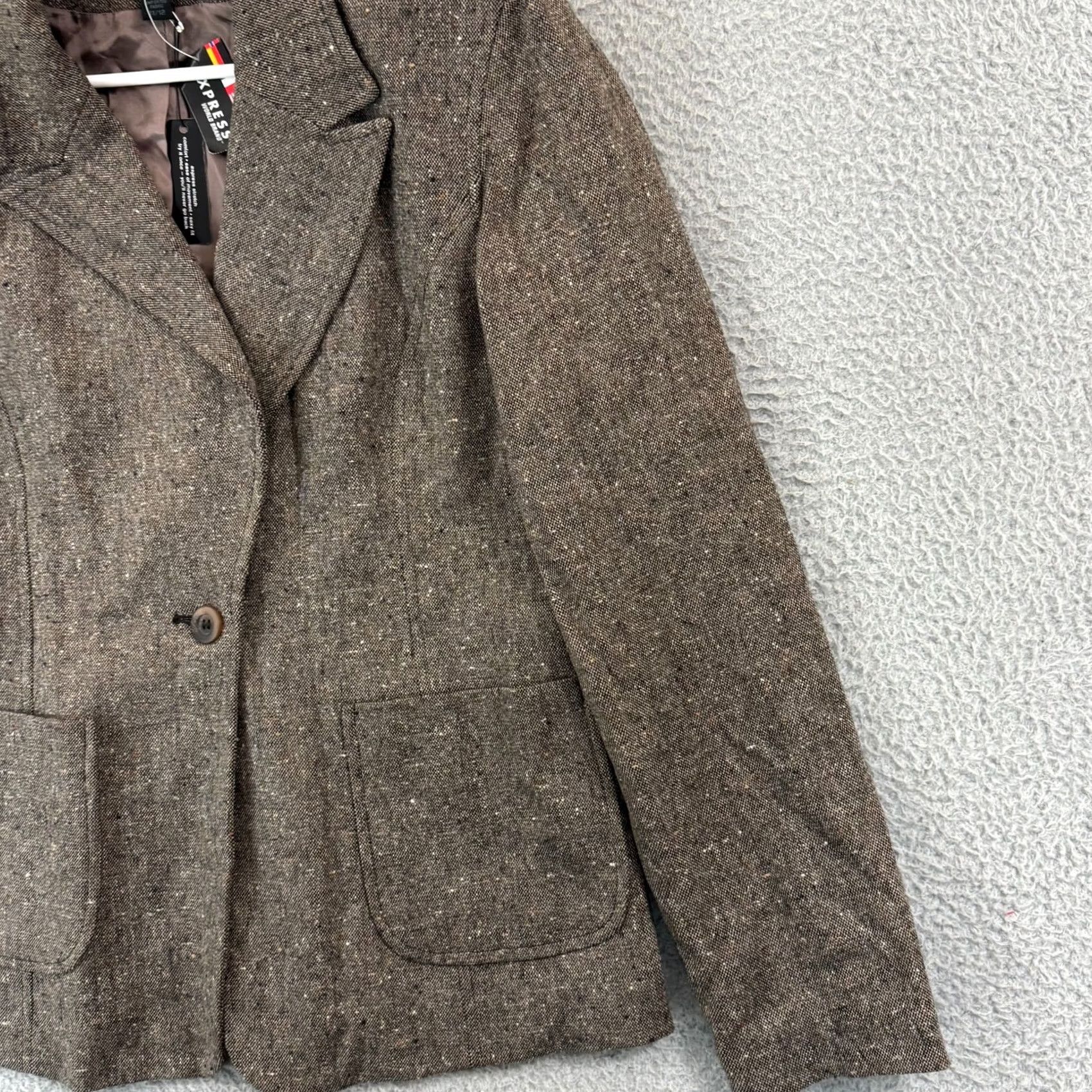 Express VINTAGE Express Blazer Womens 11/12 Brown Jacket Pocket Lined Career Preppy NWT Size XL / US 12-14 / IT 48-50 - 6 Thumbnail