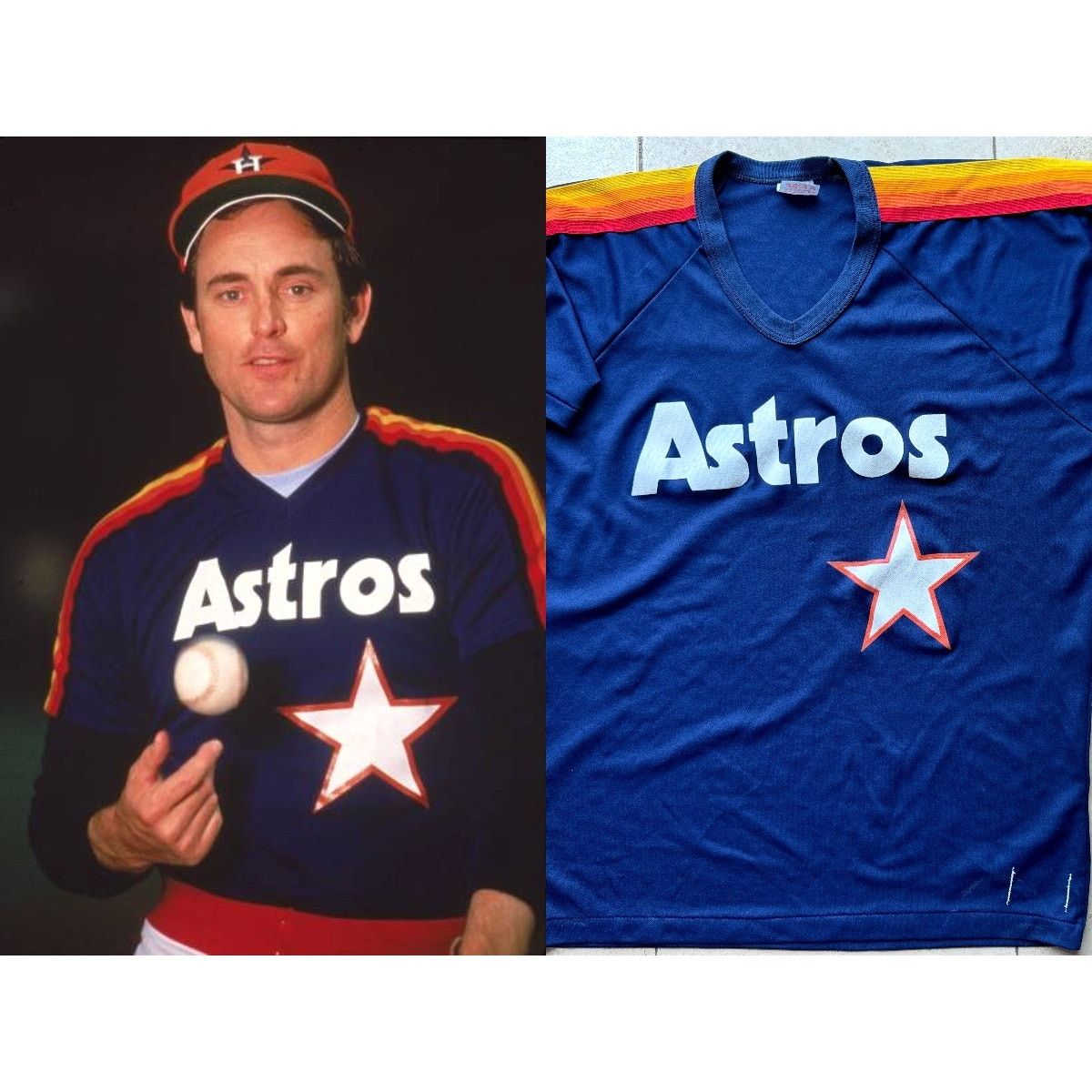 Houston Astros 80s RAWLINGS jersey XL navy Rainbow MLB vtg
