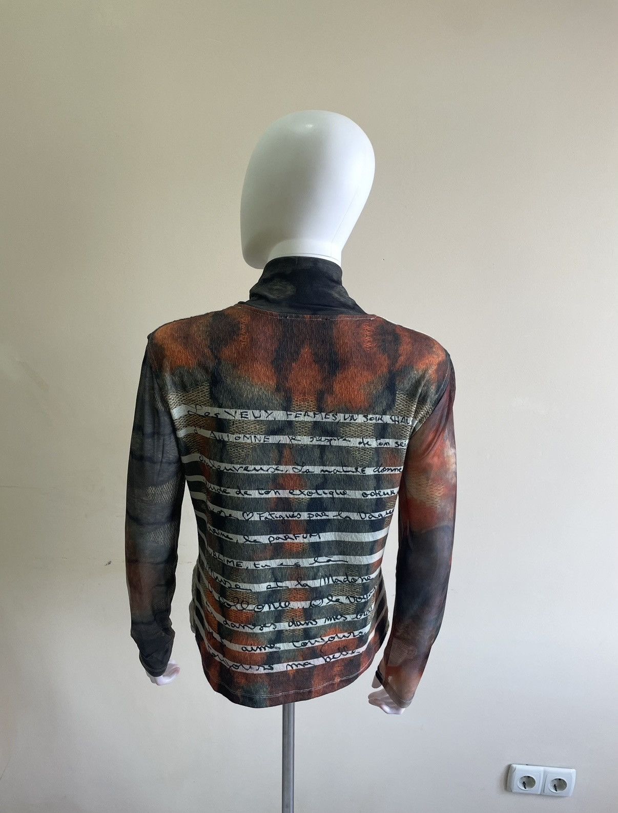 Desigual Desigual Mesh Top Long Sleeve Mock Neck Floral Script Size L / US 10 / IT 46 - 4 Thumbnail
