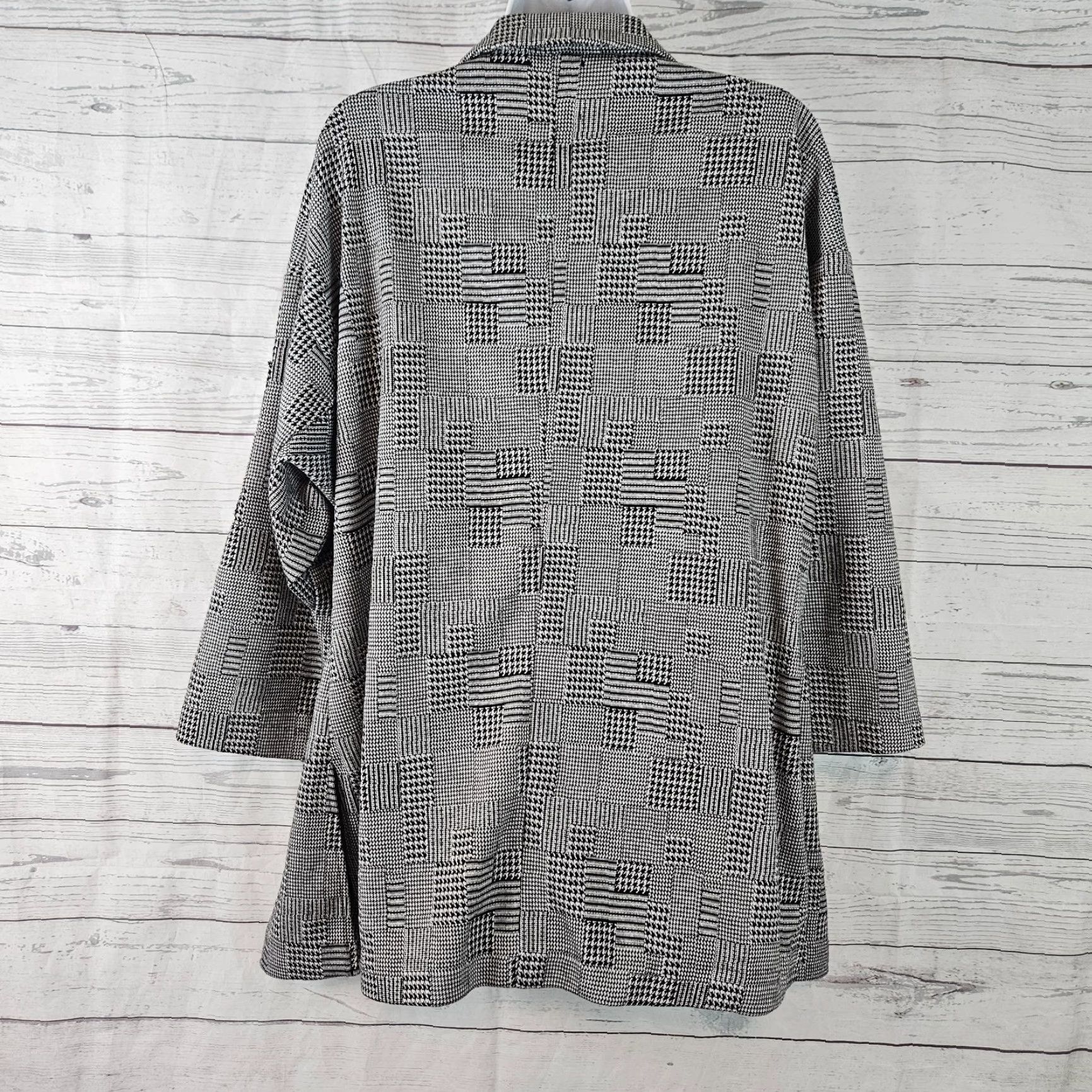 Vintage Lysse Jacket Women's Open Front Black White Houndstooth Large L Size L / US 10 / IT 46 - 3 Thumbnail