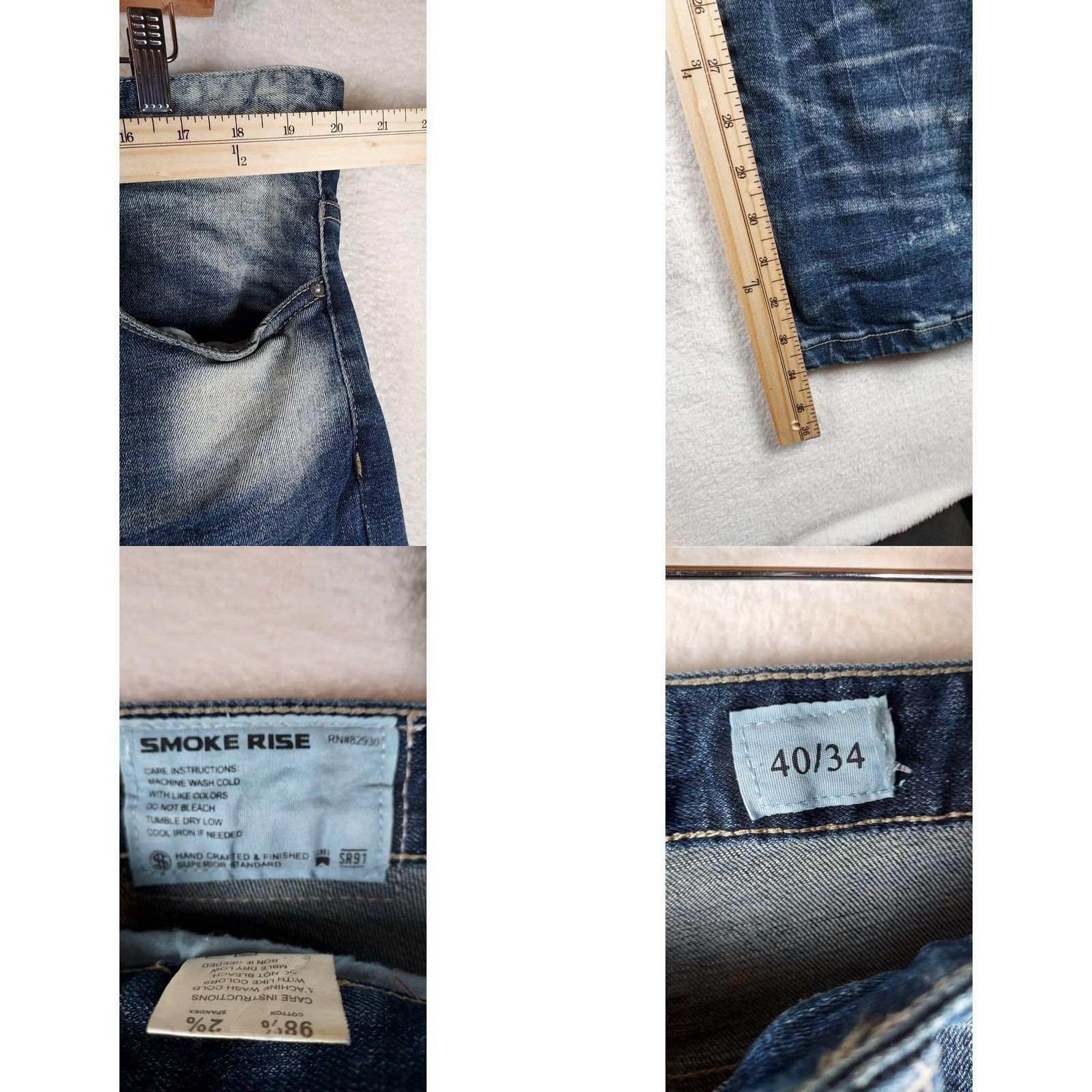 Denime Smoke Rise jeans Distressed Moto Straight 40x34 Mens Blue Denim 5-Pocket Grunge Vintage N/A Size US 40 / EU 56 - 8 Thumbnail