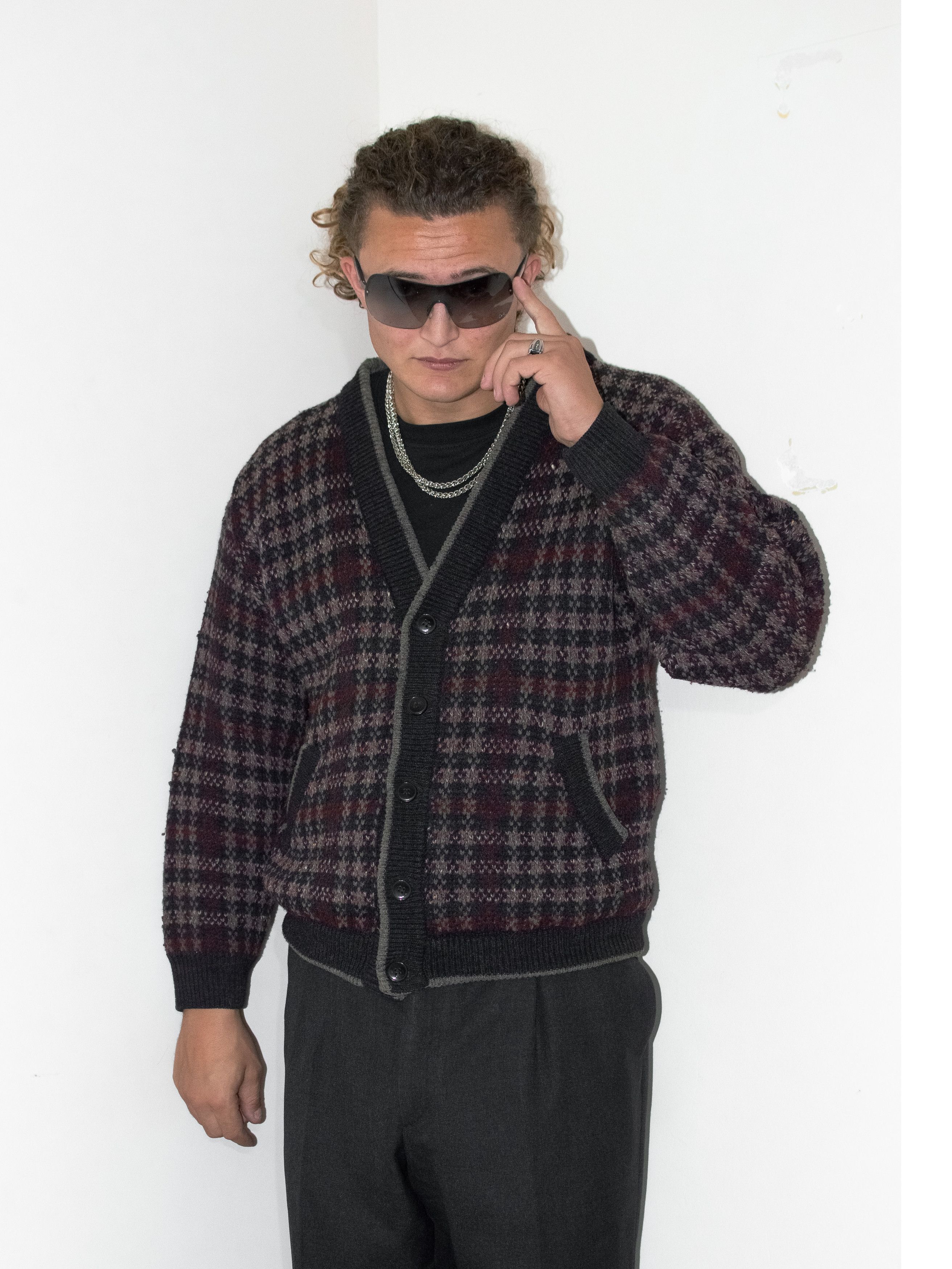 Designer × Vintage Vintage 80s Buttoned Geometric Knitted Thick Cardigan Jacket Size US S / EU 44-46 / 1 - 3 Thumbnail