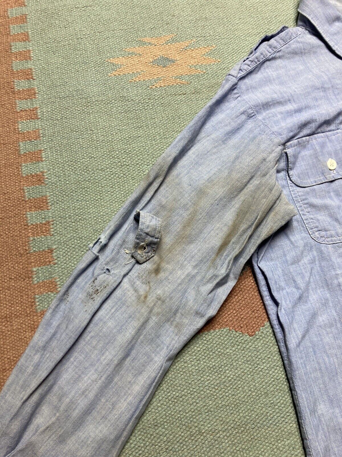 Vintage VTG 60s 70s chambray shirt sanforized cotton distressed L Size US L / EU 52-54 / 3 - 4 Thumbnail