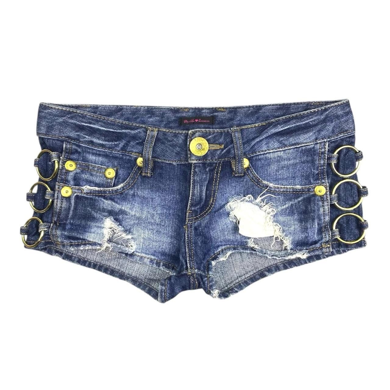 y2k rare gyaru denim low rise micro shorts with gold rings