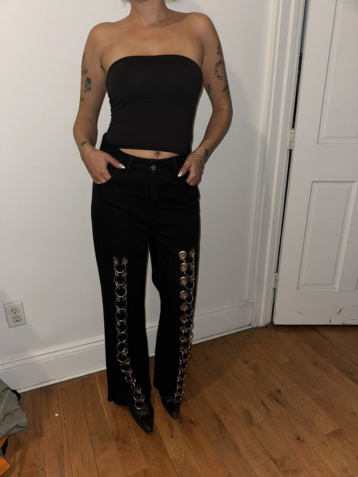 Lado Bokuchava Lado Bokuchava Black Pierced Boyfriend Jeans Size 29" - 4 Thumbnail