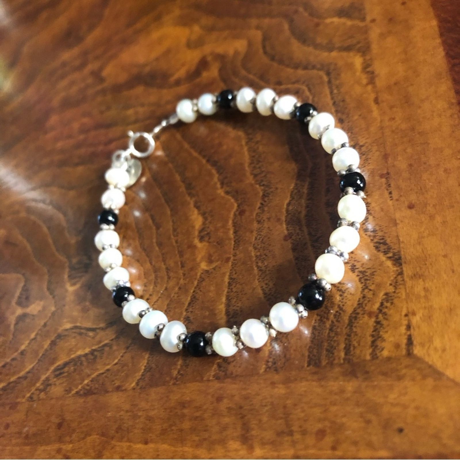Vintage Vintage Imperial Pearl black onyx 925 bracelet Size ONE SIZE - 3 Thumbnail