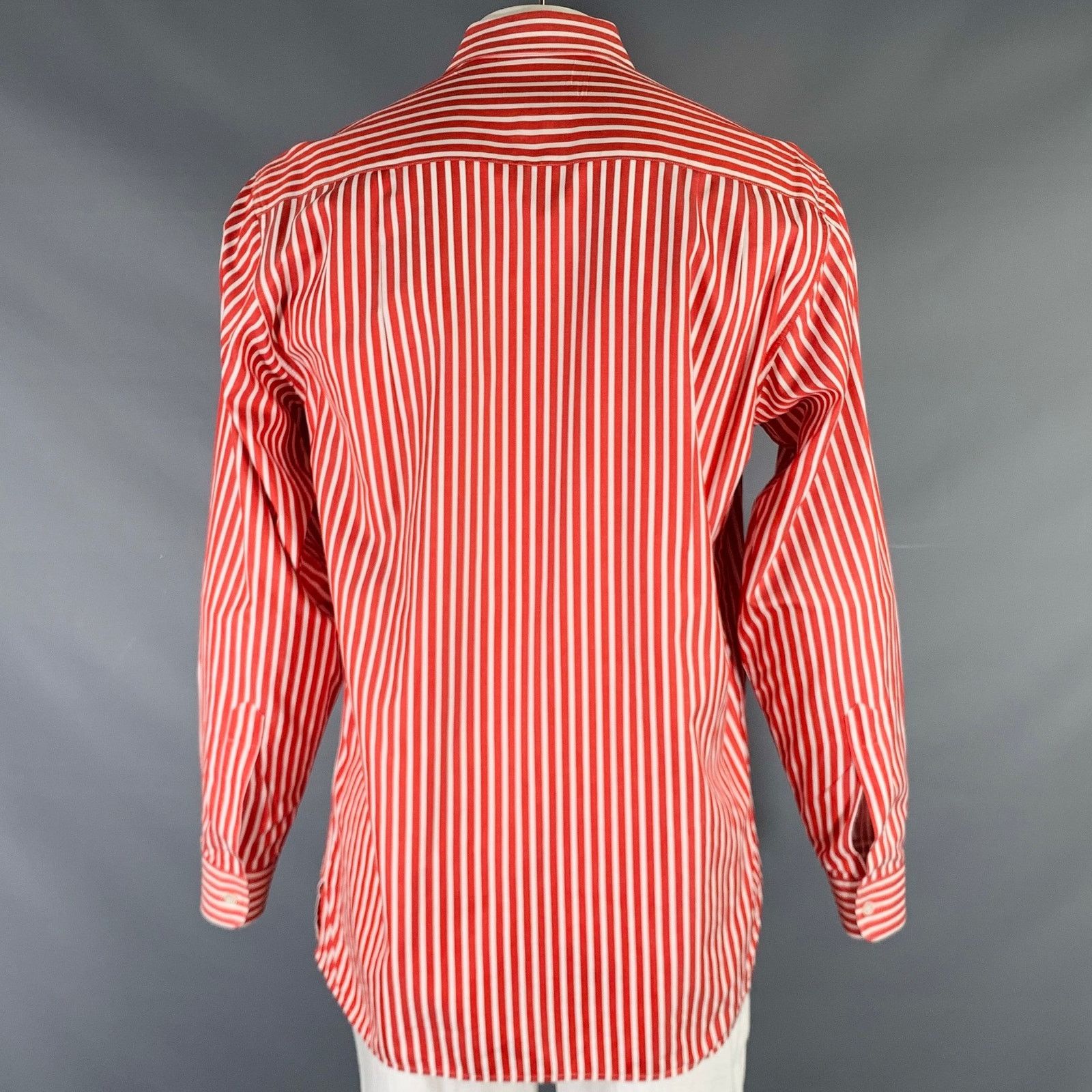 Ermenegildo Zegna Size L Red White Stripe Cotton Button Up Long Sleeve Shirt Size US L / EU 52-54 / 3 - 3 Thumbnail
