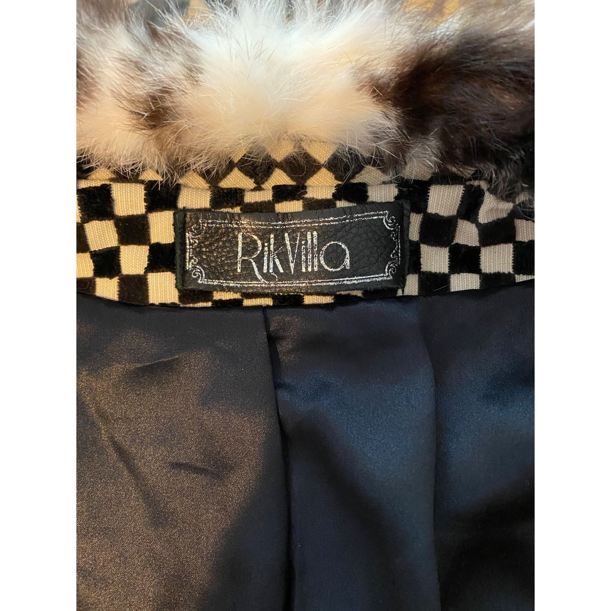 Vintage Rik Villa S 4 Jacket Coat Checkerboard Black White Fur Colla Size S / US 4 / IT 40 - 7 Thumbnail