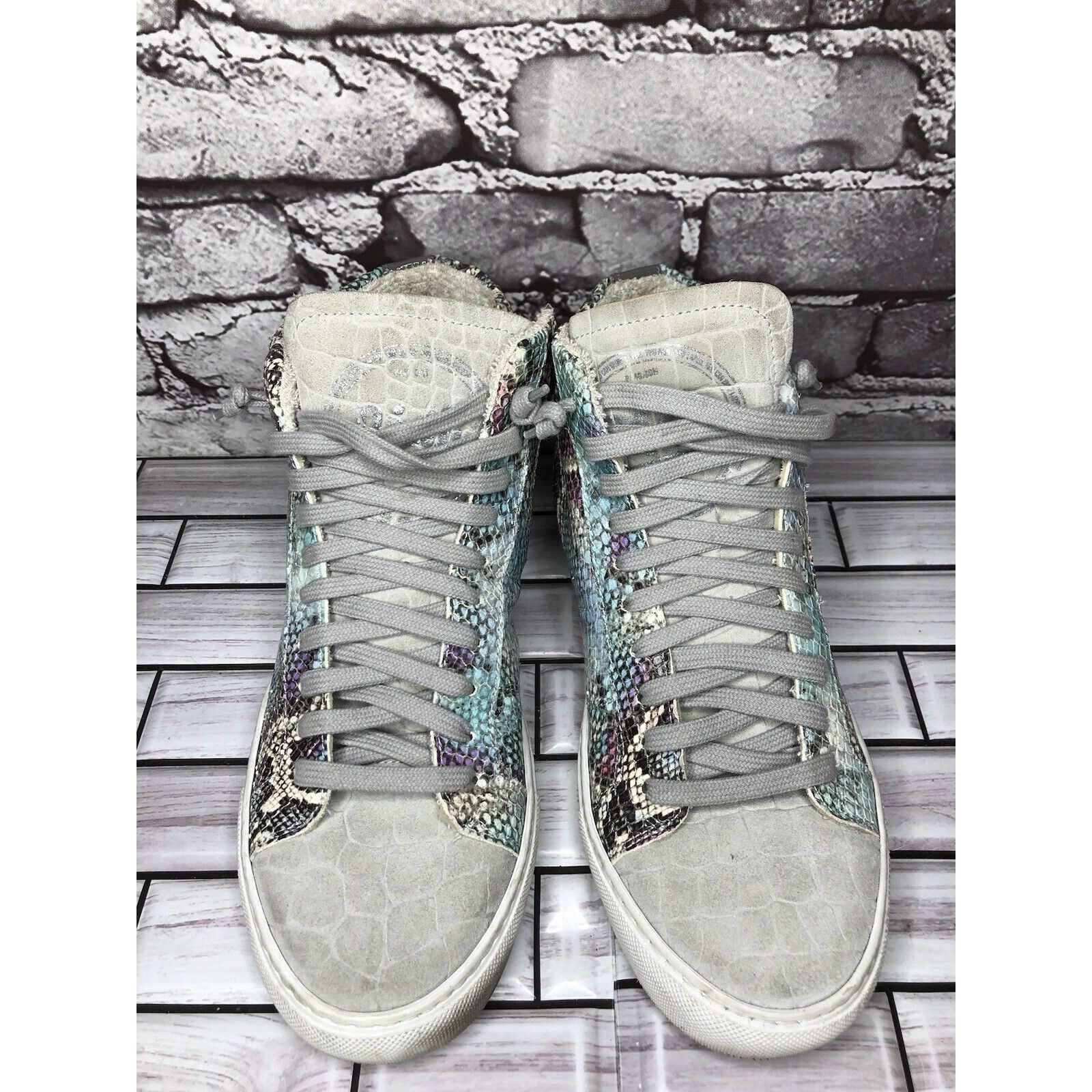 P448 P448 Blue Leather Snake Lace Up Casual Side Zip High Top Sne Size US 8.5 / IT 38.5 - 2 Thumbnail