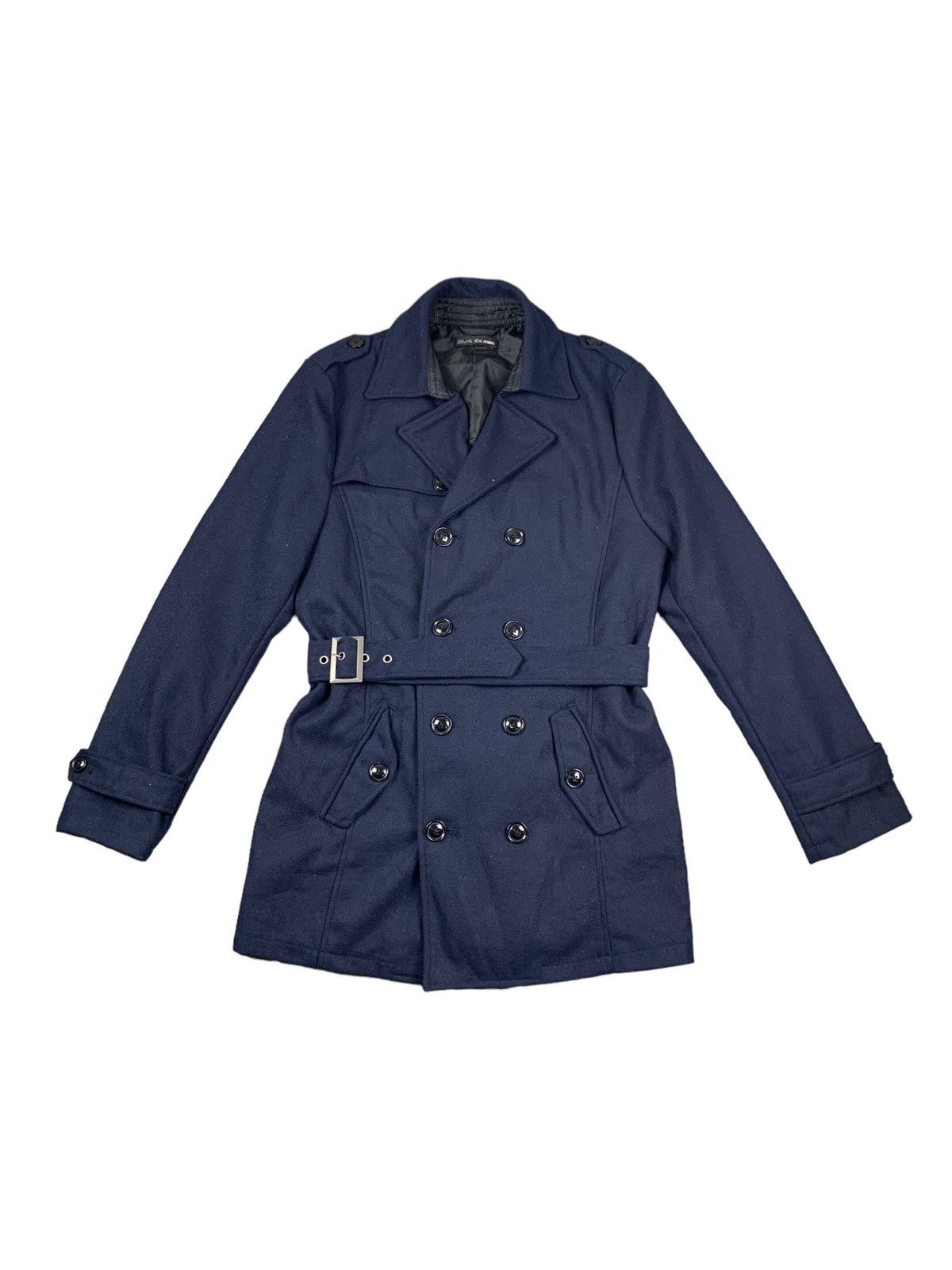 image of Issey Miyake x Tete Homme Long Coat Wool Blend in Blue, Men's (Size XL)