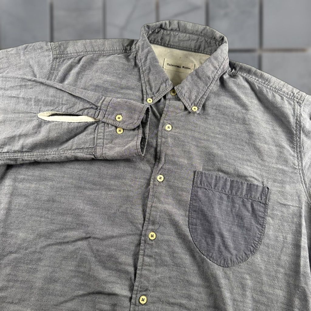 Universal Works Universal Works Shirt Mens M Blue Button Up Long Sleeve Chest Pocket Chambray Size US M / EU 48-50 / 2 - 1 Thumbnail