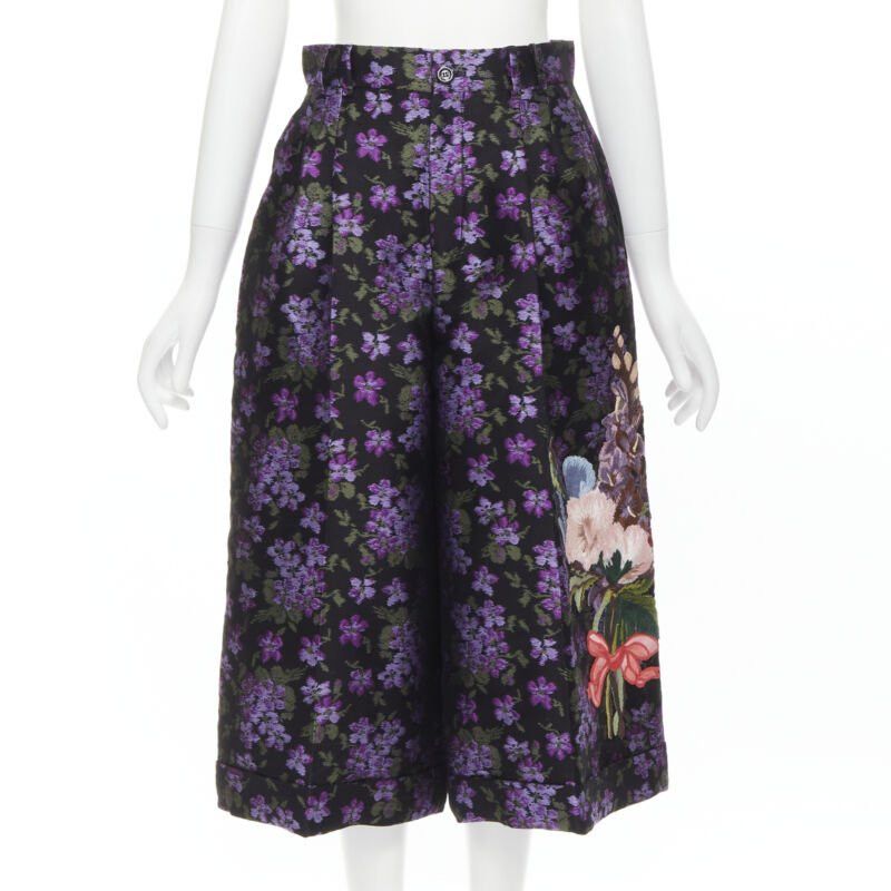 Gucci new GUCCI 2017 purple floral jacquard embroidery patch culotte shorts IT40 S Size 27" / US 4 / IT 40 - 1 Thumbnail