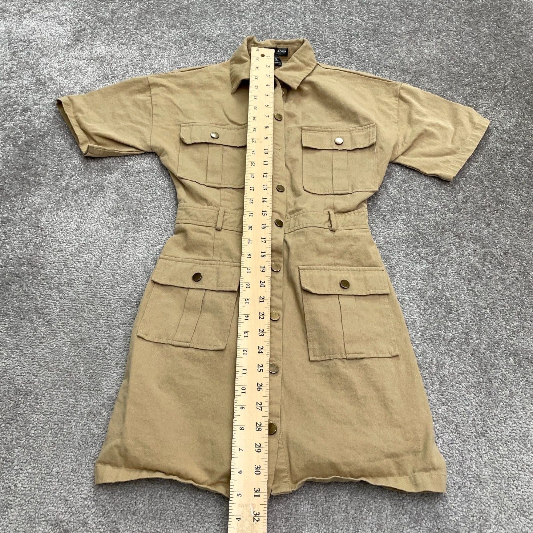 AQUA Aqua Brown Mini Cargo Dress Womens XS Short Sleeve Cotton Snap Size 26" / US 2 / IT 38 - 7 Thumbnail