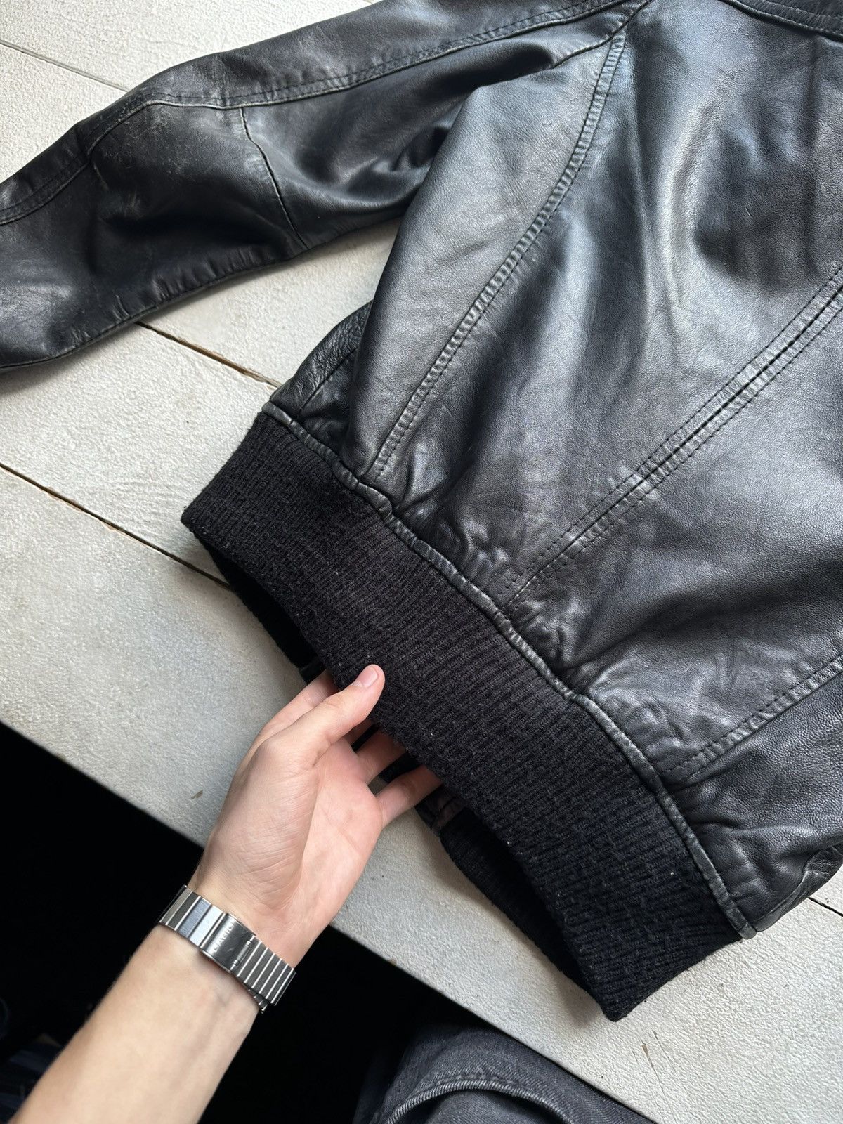 Other 🚨Y2K RICK OWENS TYPE DIRTY SLIM FIT ZIP LEATHER JACKET Size L / US 10 / IT 46 - 13 Thumbnail