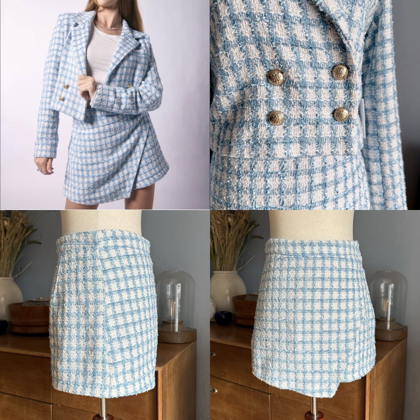 Jason Wu Jason Wu Tweed Plaid Cropped Blazer & Skort Set Suit Blue White Size 6 Multicolor Womens Short Sleeve Jacket Skirt 2 Piece Size M / US 6-8 / IT 42-44 - 8 Thumbnail
