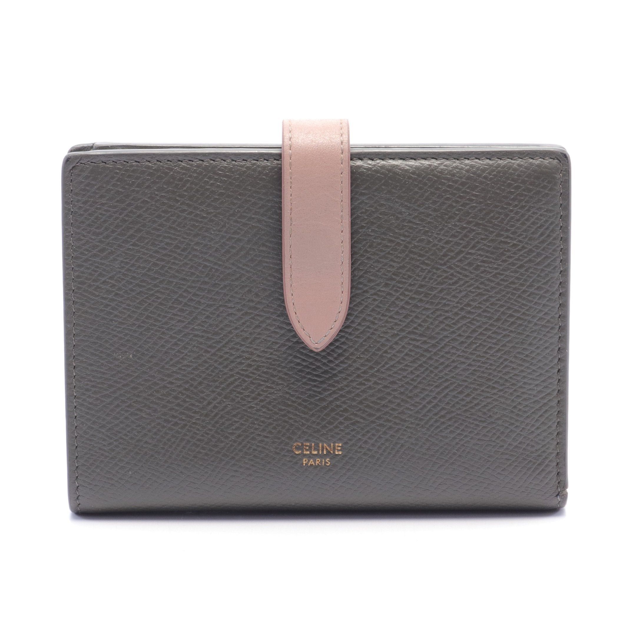 Celine Celine Medium Strap Wallet Bi-Fold Leather Gray Pink Size ONE SIZE - 1 Thumbnail