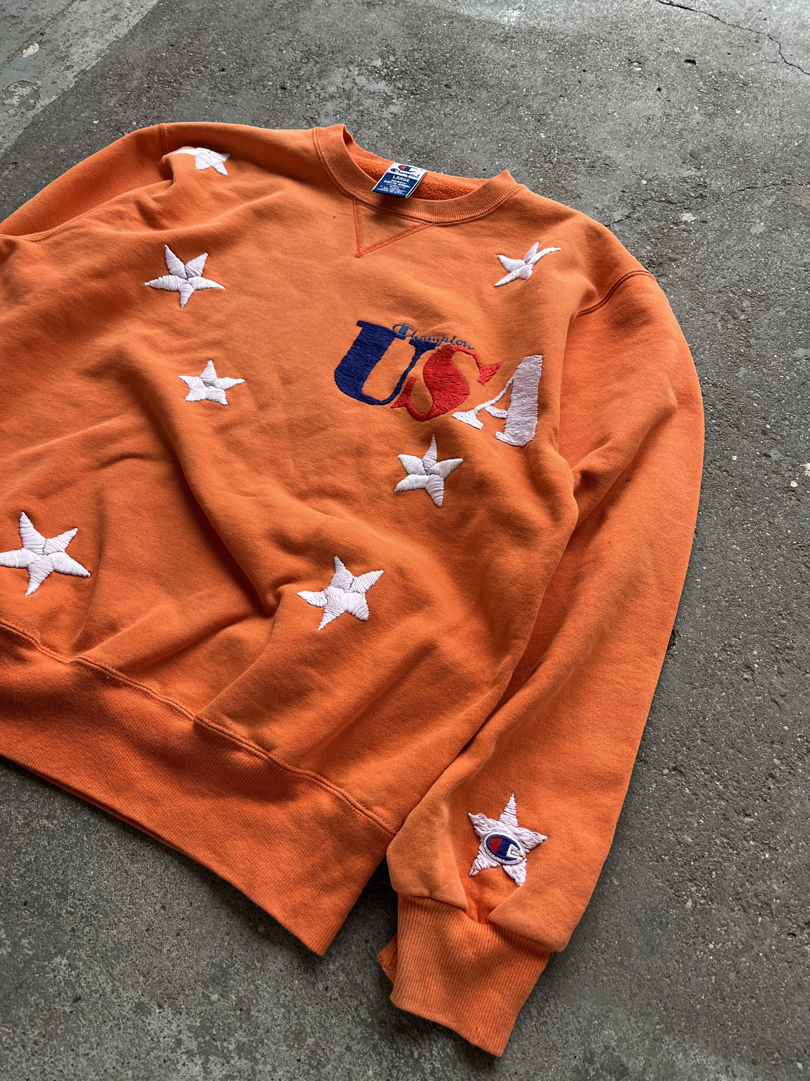 Champion Champion orange USA stars custom crewneck Size US L / EU 52-54 / 3 - 1 Thumbnail