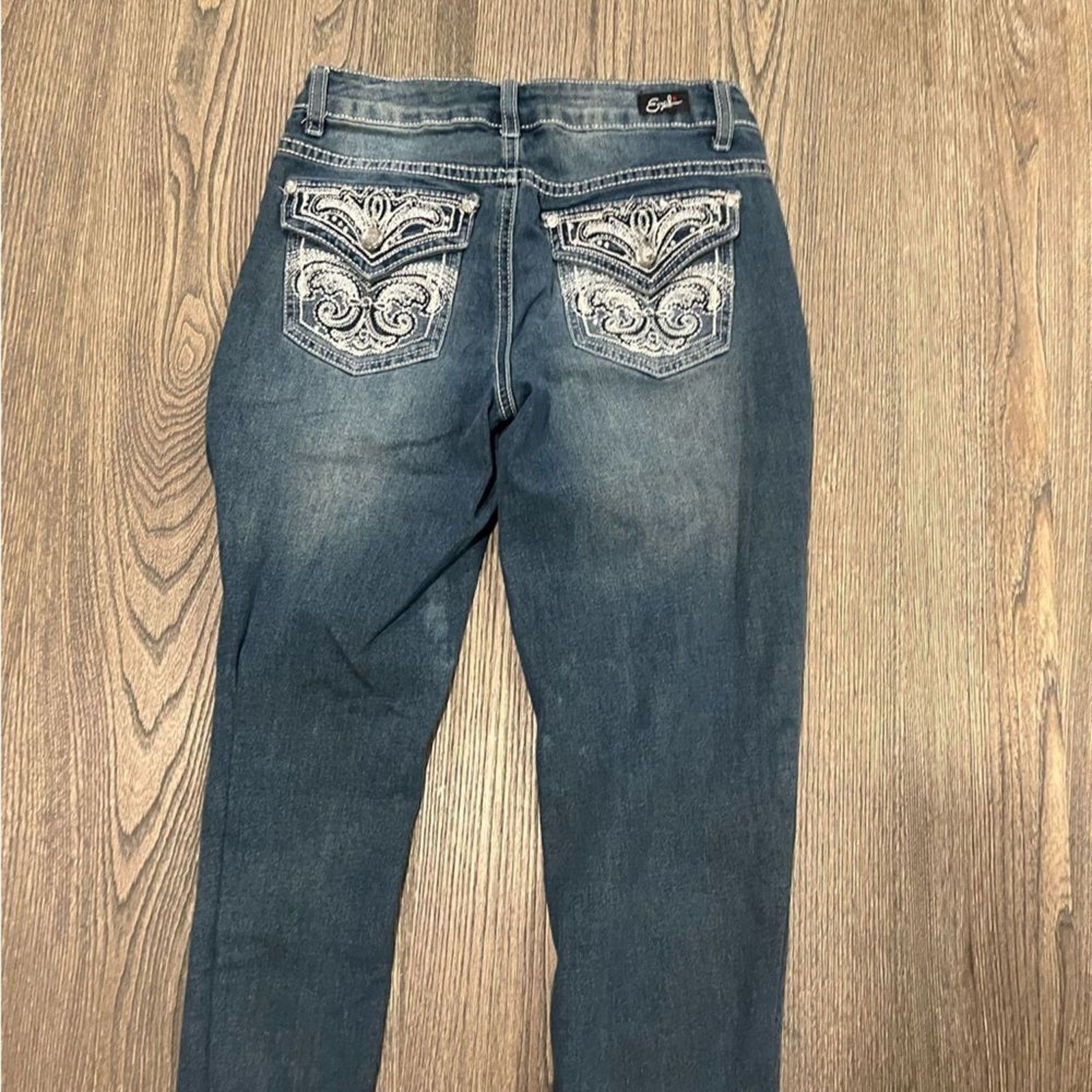 Vintage Earl Jean Slim Boot Dark Wash Faded Embroidered Jeans Size 4 Size 27" / US 4 / IT 40 - 10 Thumbnail