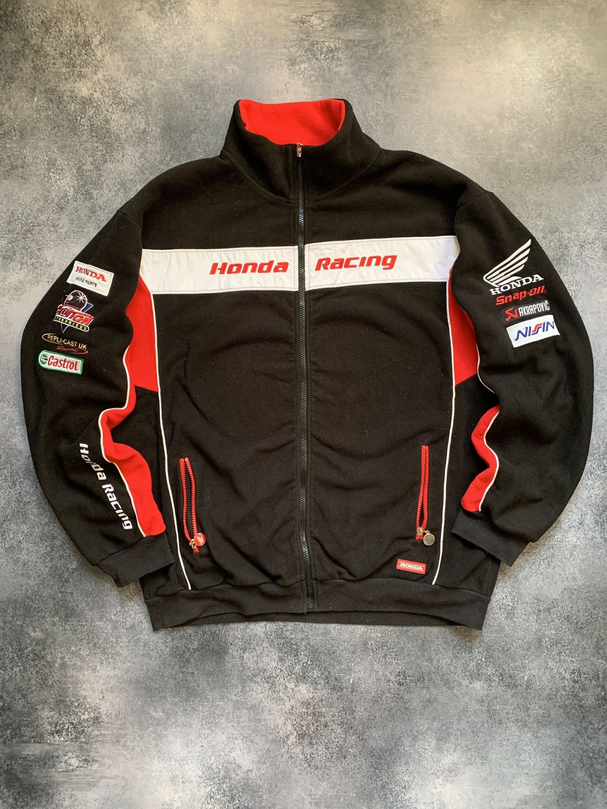 Honda × Vintage Vintage Honda Racing Distressed Fleece Jacket World Racing Size US XL / EU 56 / 4 - 12 Thumbnail