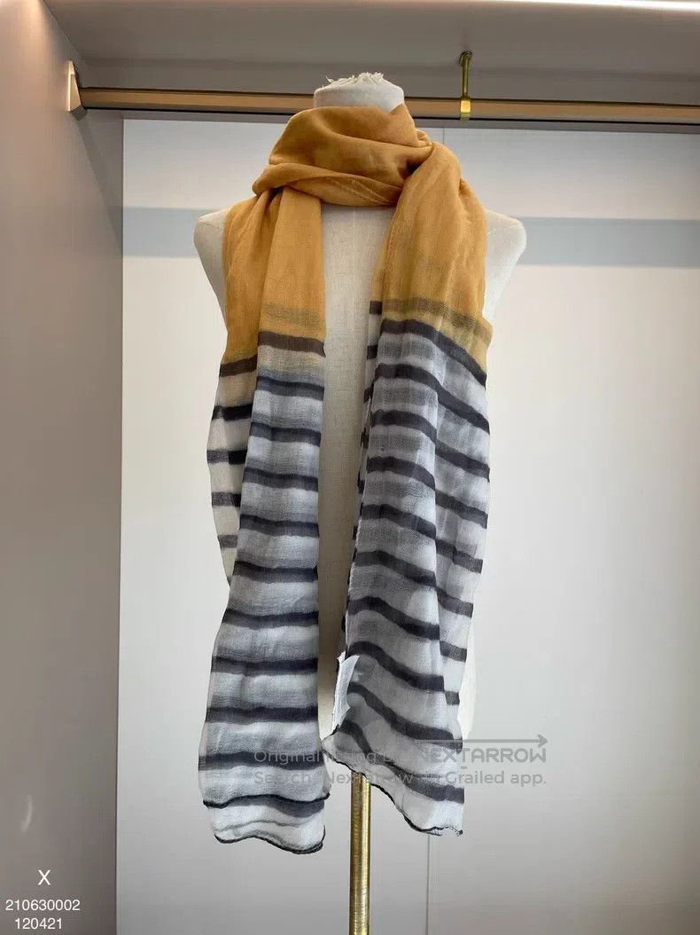 Brunello Cucinelli Brunello Cucinelli Yellow Striped Cashmere Scarf - Lightwe Size ONE SIZE - 1 Thumbnail