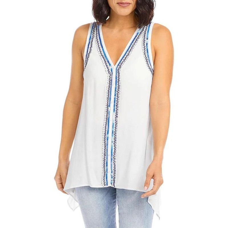 Other KAREN KANE Women’s V-neck Tunic Tank Top With Blue Trim | XS Size XS / US 0-2 / IT 36-38 - 7 Thumbnail