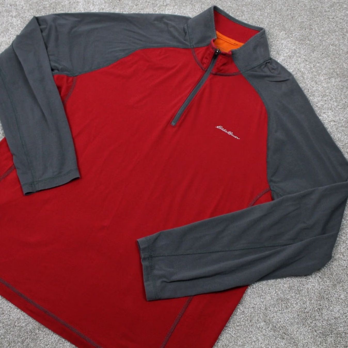 Eddie Bauer Eddie Bauer Sweatshirt Mens XL 1/4 Zip Red/Gray Fleece Pullover Long Sleeve Mock Neck 95% Cotton 5% Spandex Size US XL / EU 56 / 4 - 3 Thumbnail