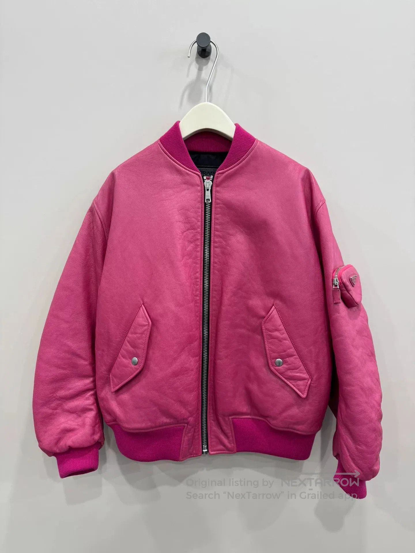 Raf Simons pink leather bomber jacket by Prada. Size M / US 6-8 / IT 42-44 - 1 Thumbnail