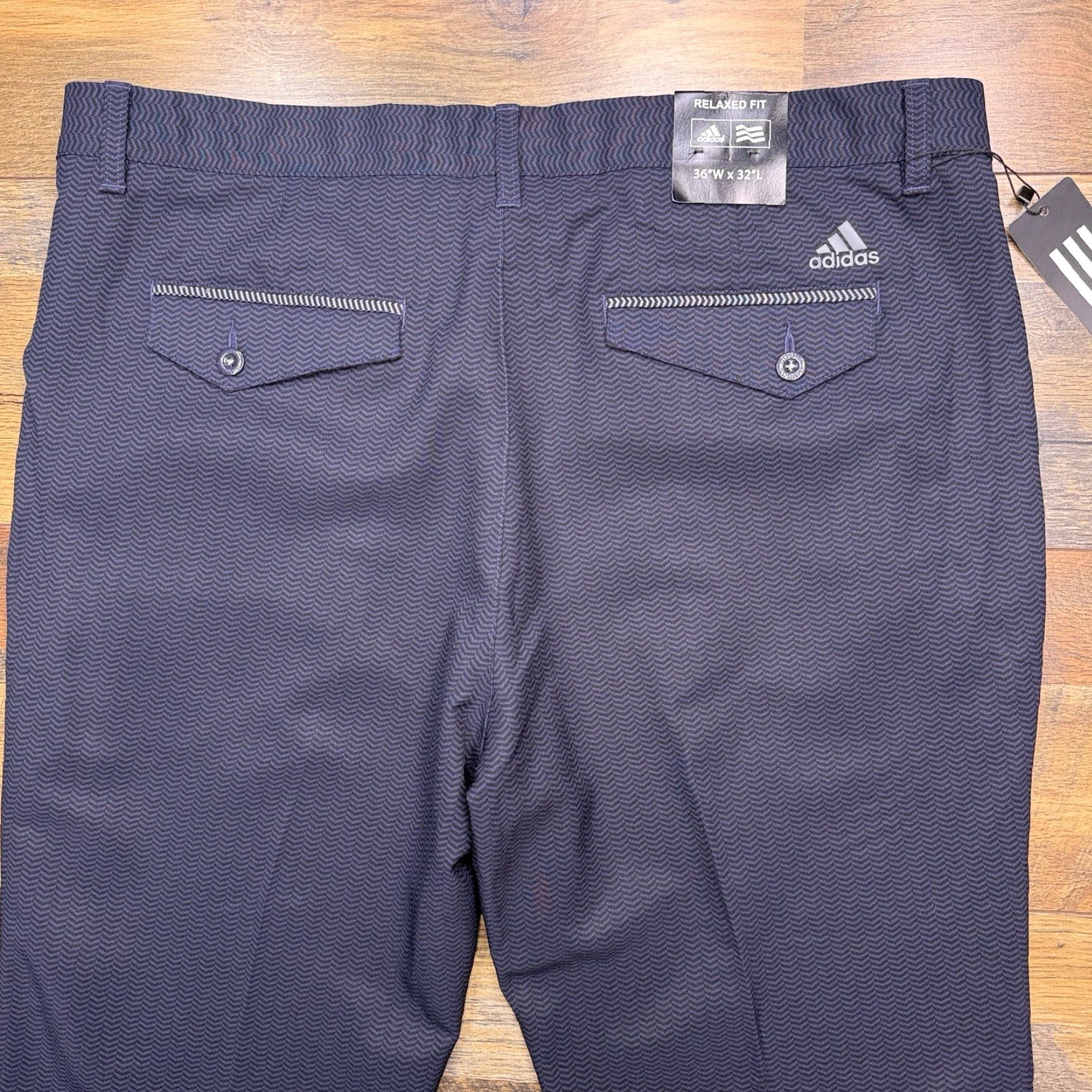 Adidas Adidas Pants Mens 36x32 Blue Herringbone Mid Rise Stretch Chino Relaxed Fit Travel Casual Straight NWT Size US 36 / EU 52 - 7 Thumbnail