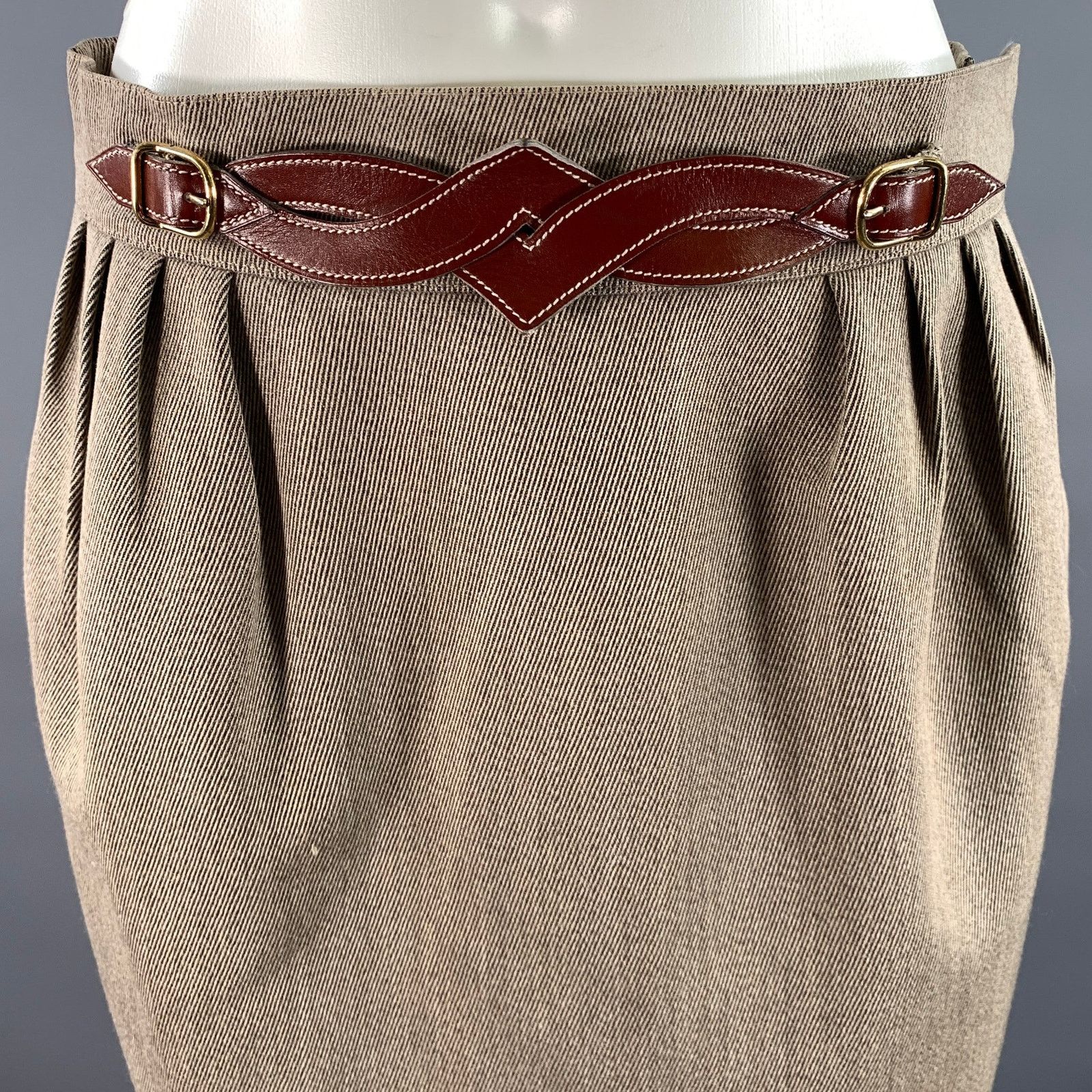 Hermes HERMES Size 10 Tan Wool Twill Pencil Knee-Length Skirt Size 30" / US 8 / IT 44 - 2 Thumbnail