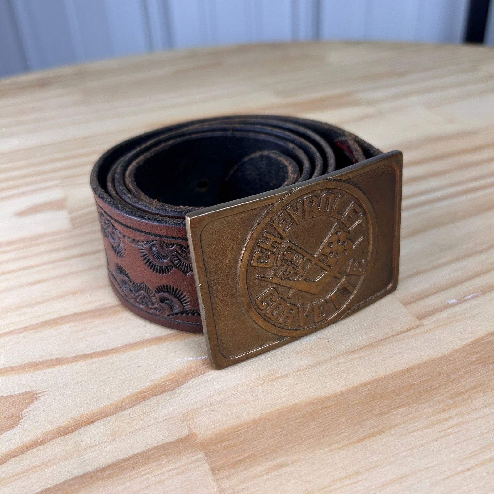 Other Chevrolet Corvette 70s Western Embossed 42" Leather Belt Size 42 - 1 Thumbnail