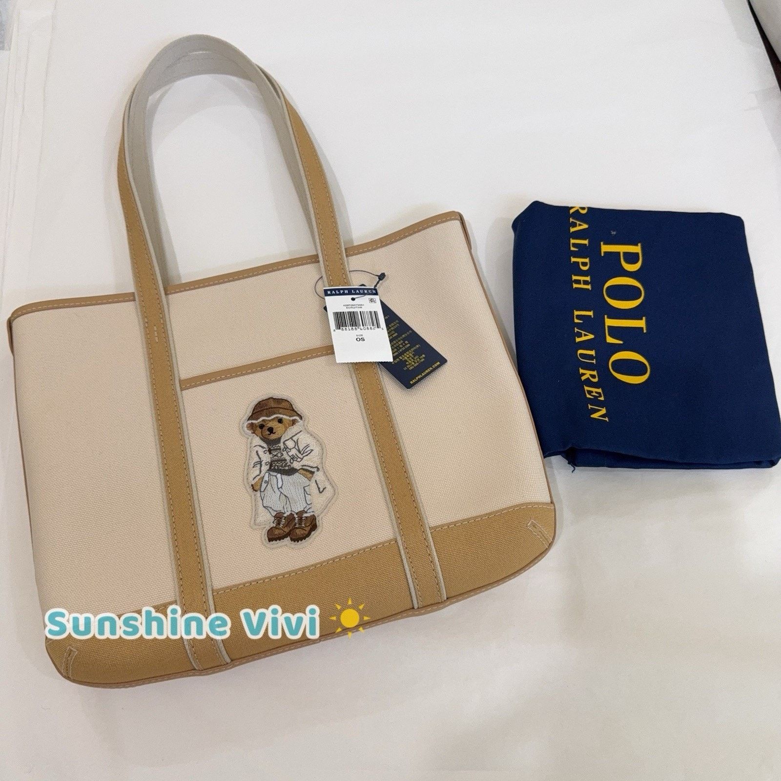 Ralph Lauren NWT POLO Ralph Lauren Small Polo Bear Tote Bag Tan Cotton Size ONE SIZE - 1 Thumbnail