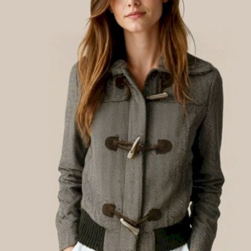 American Eagle Outfitters American Eagle Bomber Jacket Zip Toggle Herringbone Wool ble Size S / US 4 / IT 40 - 2 Thumbnail