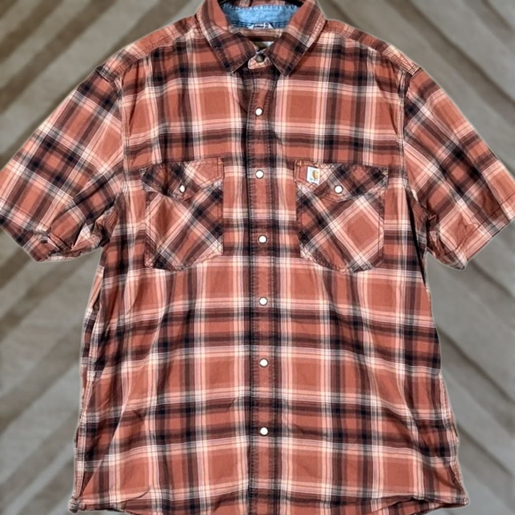 Carhartt Carhartt Shirt Mens Burnt Orange Plaid Pearl Snap Relaxed Fit Stretch Large Size US L / EU 52-54 / 3 - 1 Thumbnail