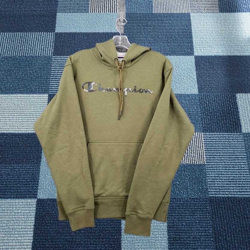 Champion Champion Hoodie Mens S Small Green Pullover Camo Script Logo Hooded Athleticwear Size US S / EU 44-46 / 1 - 1 Thumbnail