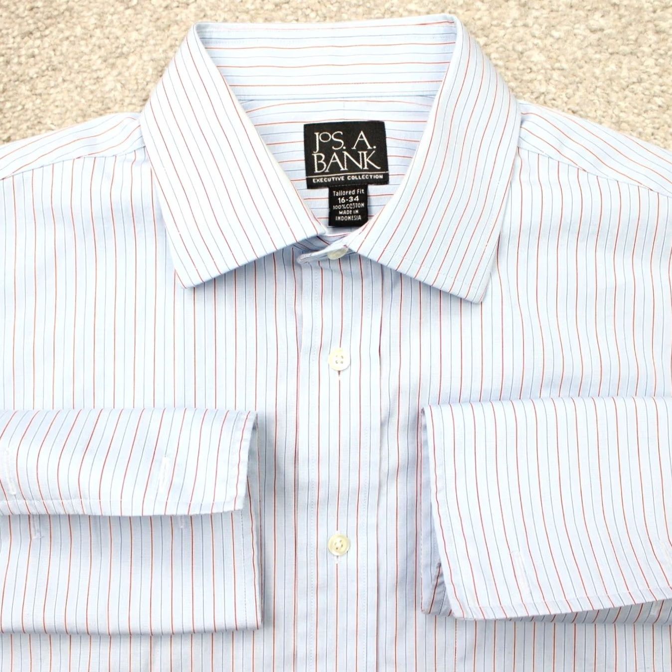 Jos. A. Bank Jos. A. Bank Dress Shirt Mens 16, 34 Blue/Red French Cuff Tailored Fit Long Sleeve Size US L / EU 52-54 / 3 - 2 Thumbnail
