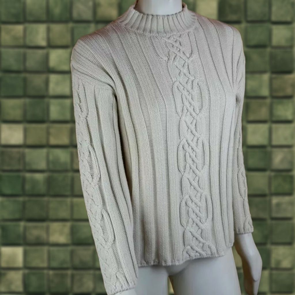 Laura Ashley VINTAGE Laura Ashley Womens L ivory chunky knit fishermans sweater Cotton Aran Shirt Size L / US 10 / IT 46 - 1 Thumbnail