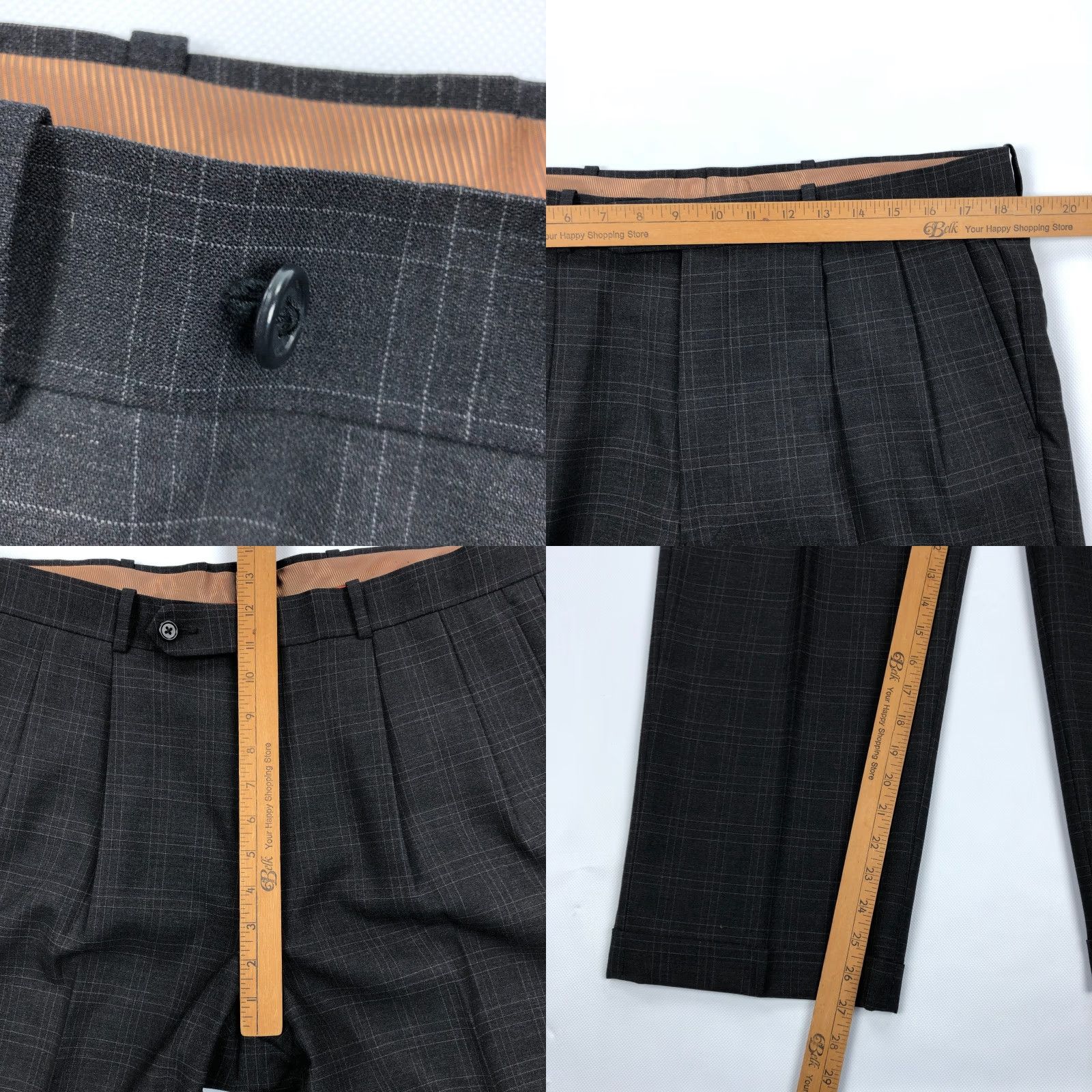 Doublet VINTAGE Sette Ponti Pants 36x27 Check Wool Double Pleated Trousers Cuffed Windowpane, Gray, Dress Pants, Men, Regular Fit, Inseam 27, ZIP Closure Size US 36 / EU 52 - 8 Thumbnail