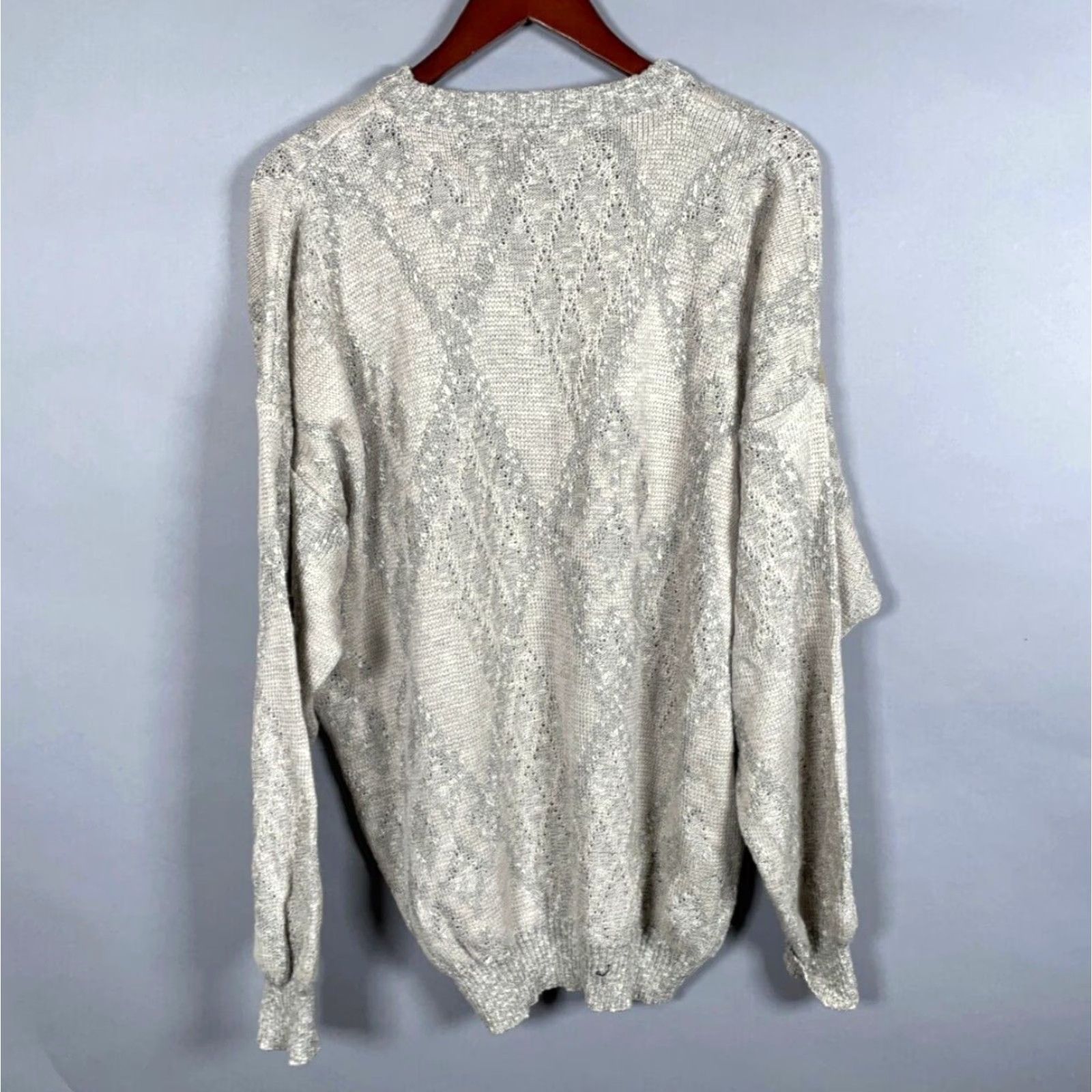 Vintage VINTAGE Bachrach Chunky-Knit Sweater Adult XL Beige Check Pattern Preppy Mens Size US XL / EU 56 / 4 - 3 Thumbnail