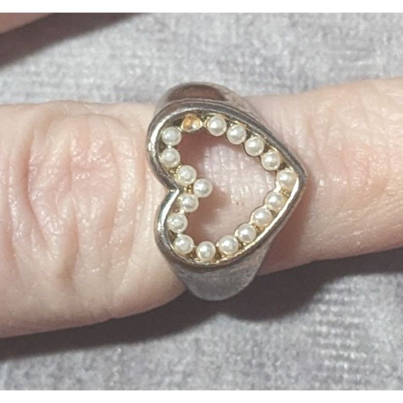 Other Vintage Open Heart Silver Tone Seed Pearl Ring Size 6 1/4 Size ONE SIZE - 17 Thumbnail