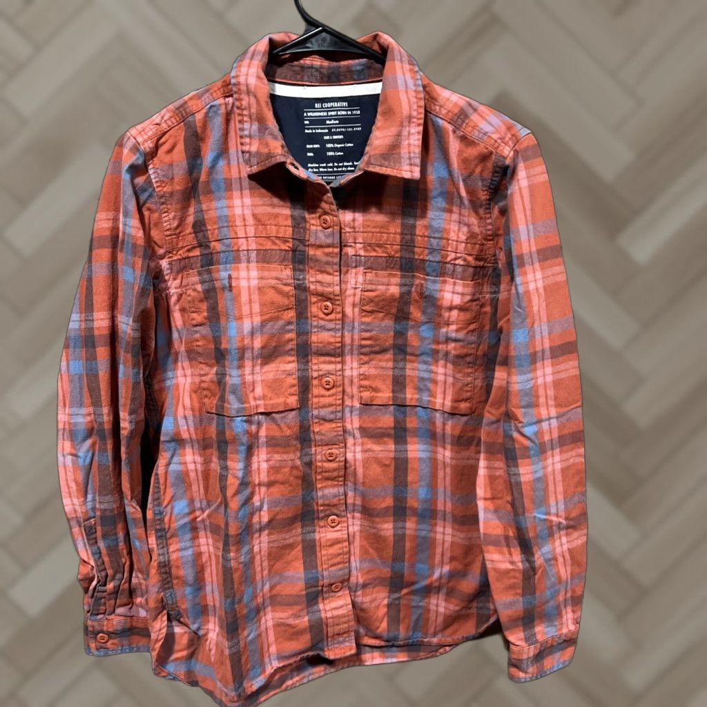 Vintage REI Cooperative Button-Up Shirt Mens M Long Sleeve Plaid Orange Shirt Size US M / EU 48-50 / 2 - 1 Thumbnail