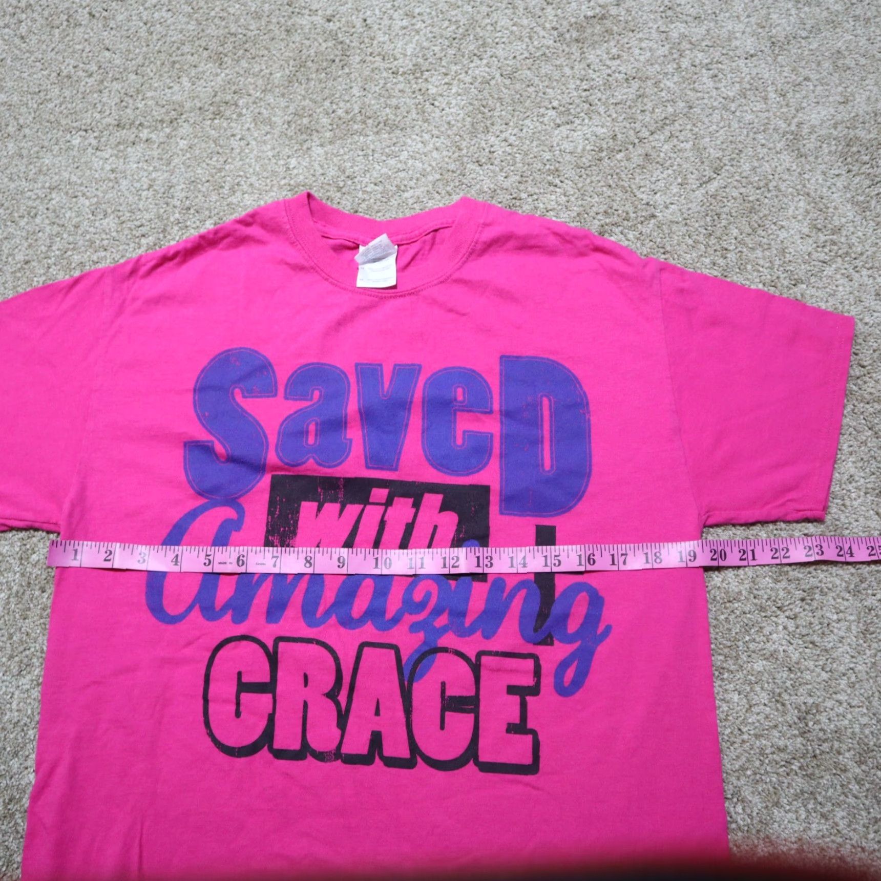 Fruit Of The Loom Saved with Amazing Grace Faith Tee T-Shirt Adult Medium Pink Nike? Wait No. Size US M / EU 48-50 / 2 - 4 Thumbnail