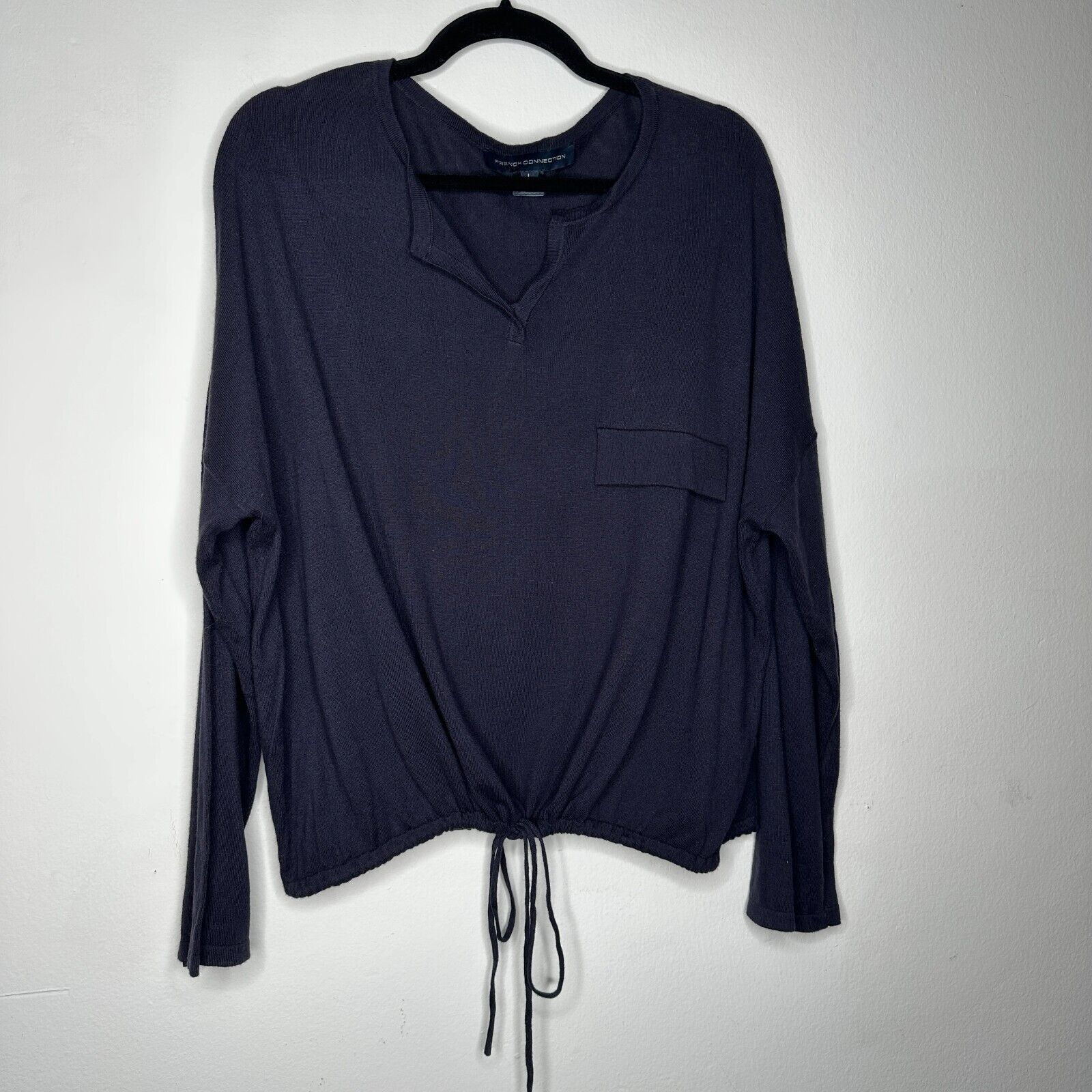 French Connection French Connection Drawstring Silk Blend VNeck Navy Sweater L Size L / US 10 / IT 46 - 2 Thumbnail