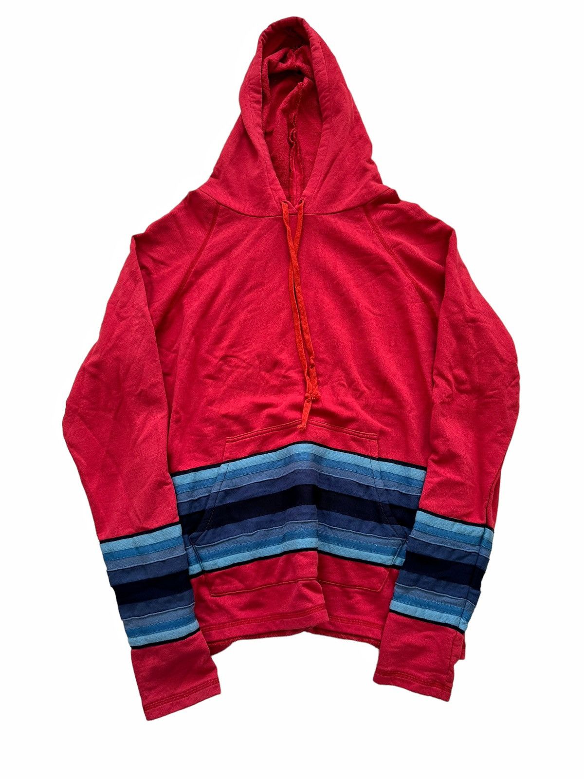 image of Greg Lauren Sz3 Sample Sunset Mixed Stripe Gradient Hoodie in Navy, Men's (Size Large)