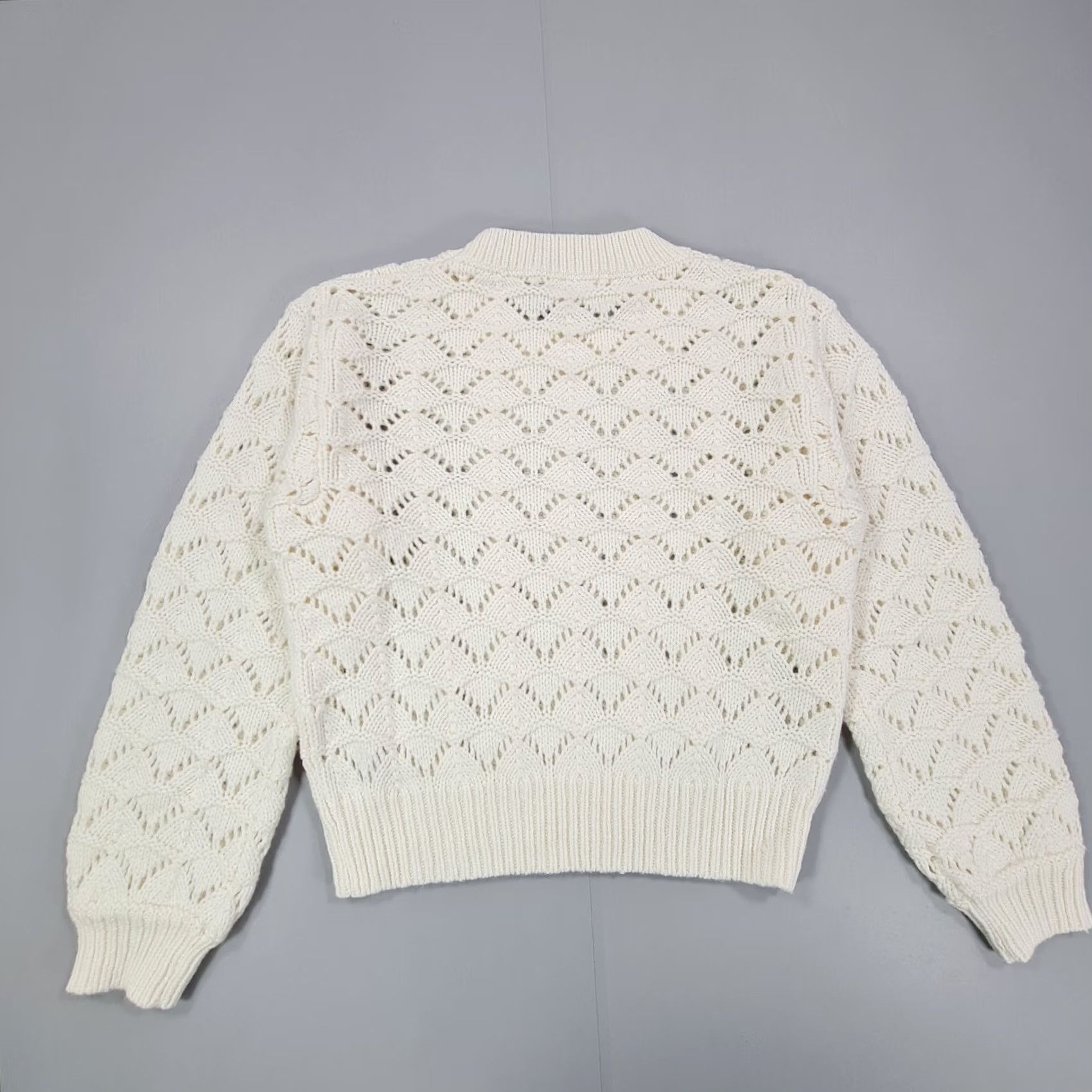 Velvet Velvet by Graham & Spencer Jumper Womens Ivory Open-Knit Pullover Crew Neck Long Sleeve Large Nola Novelty Pointelle Knit Pullover Size L / US 10 / IT 46 - 6 Thumbnail