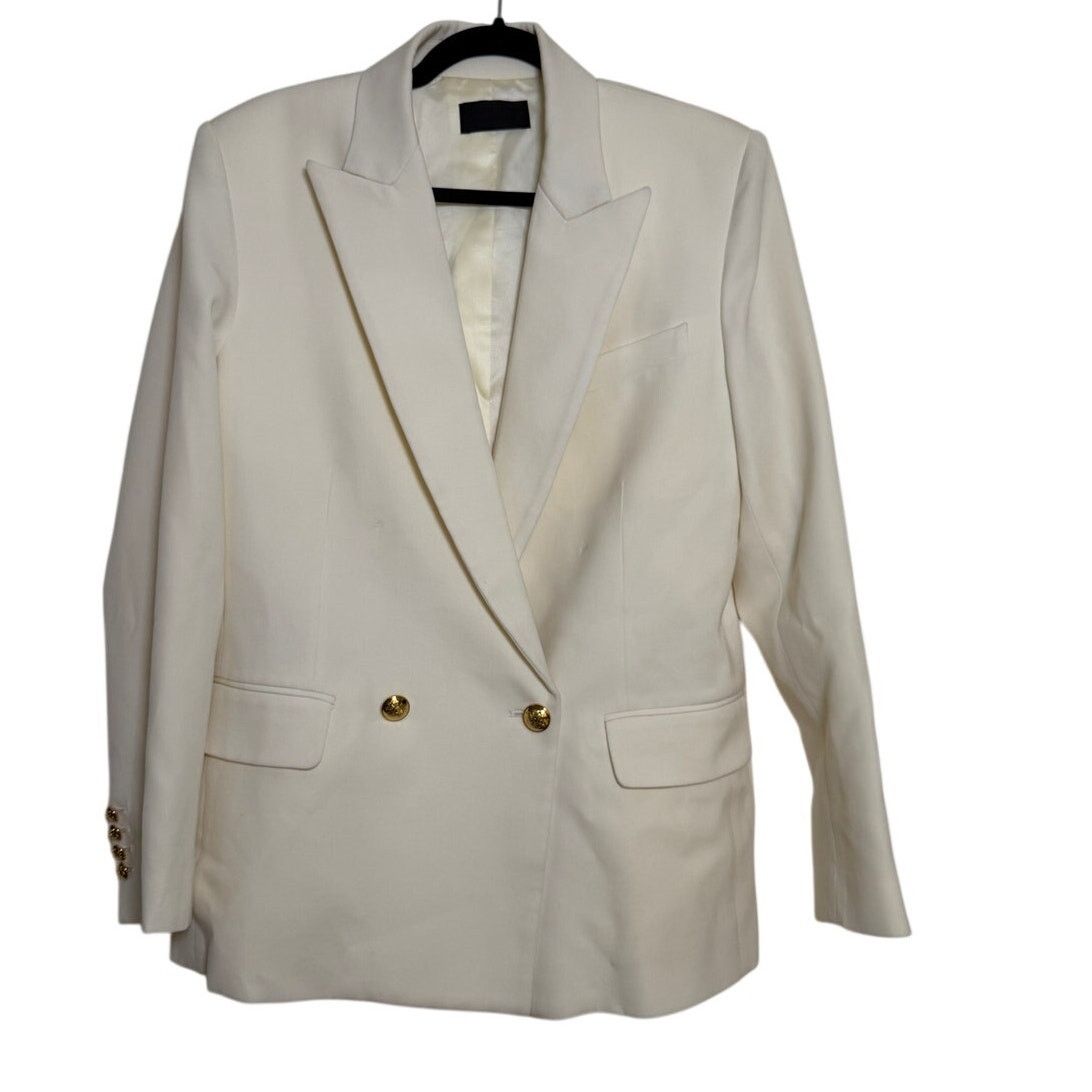 Nili Lotan Nili Lotan White Wool Blazer W/ Gold Buttons Size L / US 10 / IT 46 - 1 Thumbnail